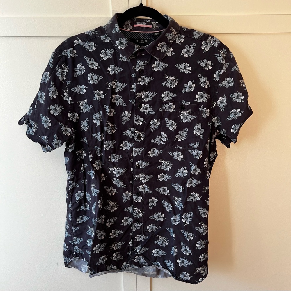 Ted Baker London Men’s‎ Floral Button Down Short Sleeve Shirt Size XL